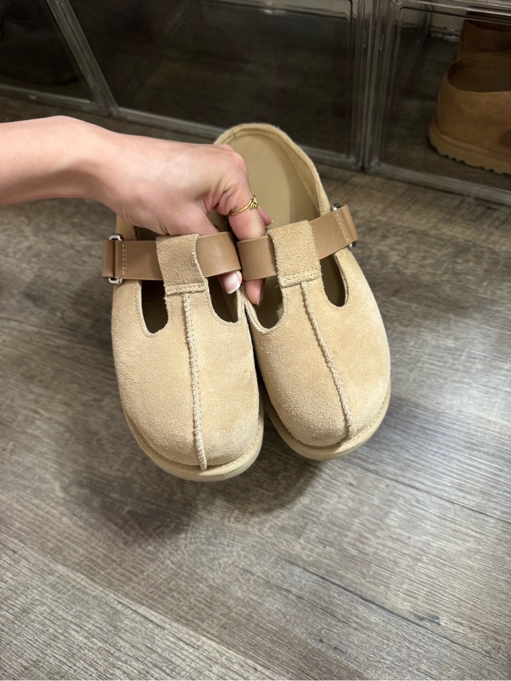 UGG Women's Tan Suede Clog Mule with Adjustable Strap